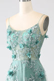 Glitter Grigio Verde Pizzo Fiore Corsetto Lungo Abito da ballo