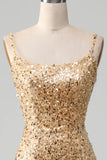 Golden Mermaid Spaghetti Straps paillettes Prom Dress con fessura