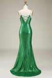 Sparkly Mermaid Spaghetti Straps Paillettes Abito Lungo Prom con Split Front