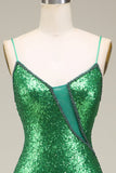 Sparkly Mermaid Spaghetti Straps Paillettes Abito Lungo Prom con Split Front