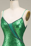 Sparkly Mermaid Spaghetti Straps Paillettes Abito Lungo Prom con Split Front