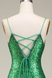Sparkly Mermaid Spaghetti Straps Paillettes Abito Lungo Prom con Split Front