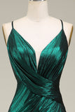Hot Mermaid Spaghetti Straps Verde scuro Abito da ballo lungo con schiena aperta