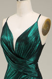 Hot Mermaid Spaghetti Straps Verde scuro Abito da ballo lungo con schiena aperta
