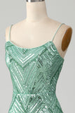 Sparkly verde paillettes Lace-Up Back lungo sirena prom dress con fessura