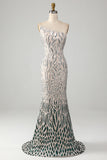 Sparkly Mermaid One Shoulder Paillettes Verde Scuro Abito Lungo Prom