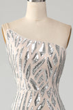 Sparkly Mermaid One Shoulder Paillettes Verde Scuro Abito Lungo Prom