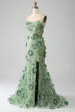 Sirena Spaghetti Straps Verde Corsetto Prom Dress con Appliques