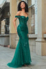 Carica l&#39;immagine nel visualizzatore di Gallery, Elegante sirena Off the Shoulder Abito da ballo corsetto verde scuro con spacco anteriore