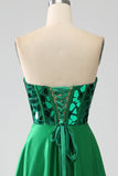 A-Line Sweetheart Abito da ballo corsetto verde scuro