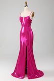 Sparkly Hot Pink Sirena Semplice Prom Dress con fessura
