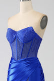 Sirena senza spalline Royal Blue Corsetto Prom Dress con perline