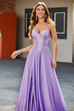 Scintillante lilla A-Line Corsetto Prom Dresses con strass