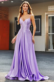 Scintillante lilla A-Line Corsetto Prom Dresses con strass