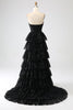 Carica l&#39;immagine nel visualizzatore di Gallery, A-Line Paillettes nero a più livelli Prom Dress con fessura