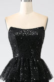 A-Line Paillettes nero a più livelli Prom Dress con fessura