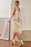 Champagne paillettes frange Abiti anni '20 con set di accessori anni '20