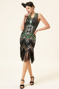 Nero Verde Skills Grange Abito Gatsby anni '20 con set di accessori anni '20