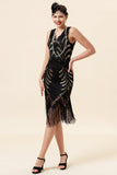 Abito Flapper anni '20 con frange di paillettes nere con 20s Accessories Set