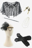 Carica l&#39;immagine nel visualizzatore di Gallery, Abito Flapper anni &#39;20 con frange di paillettes nere con 20s Accessories Set