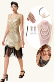 Champagne paillettes frange Abiti anni '20 con set di accessori anni '20