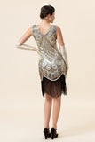 Abito Gatsby anni '20 con frange di paillettes argento con 20s Accessori Set
