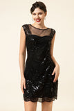 Abito Gatsby nero di paillettes del 1920 con set di accessori anni '20
