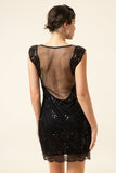 Abito Gatsby nero di paillettes del 1920 con set di accessori anni '20