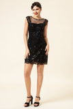 Abito Gatsby nero di paillettes del 1920 con set di accessori anni '20