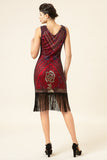 Frange di paillettes bordeaux Abito Gatsby Flapper anni '20 con set di accessori anni '20