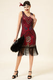 Frange di paillettes bordeaux Abito Gatsby Flapper anni '20 con set di accessori anni '20