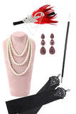Frange di paillettes bordeaux Abito Gatsby Flapper anni '20 con set di accessori anni '20