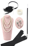 Frange di paillettes nere e blu Abiti anni '20 con set di accessori anni '20