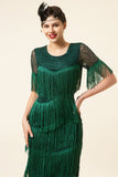 Maniche corte verde scuro frange di paillettes Abito Gatsby Flapper anni '20 con set di accessori anni '20