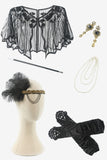 Nero e Golden Illusion Neck paillettes lungo Abito Gatsby Flapper anni '20 con set di accessori anni '20