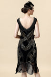 Abito da festa Gatsby Flapper nero in paillettes del 1920 con set di accessori anni '20