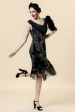 Abito da festa Gatsby Flapper nero in paillettes del 1920 con set di accessori anni '20