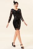 Abito da festa a maniche lunghe nero di paillettes 1920s Gatsby Flapper Party con set di accessori anni '20
