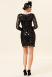 Abito da festa a maniche lunghe nero di paillettes 1920s Gatsby Flapper Party con set di accessori anni '20