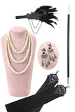Abito da festa a maniche lunghe nero di paillettes 1920s Gatsby Flapper Party con set di accessori anni '20
