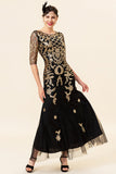 Vestito flapper glitterato con paillettes dorate con 1920s Accessori Set