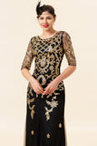 Vestito flapper glitterato con paillettes dorate con 1920s Accessori Set