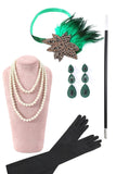 Abito lungo di perline verdi con set di accessori del 1920