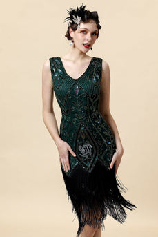 Abito Gatsby con frange verdi con set di accessori anni '20