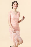 Abito Flapper con frange rosa di perline con set di accessori del 20