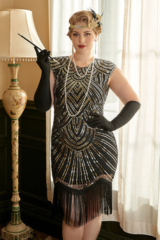 Golden Sequins Plus Size 1920s Gatsby Dress con set di accessori anni '20