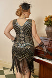 Paillettes dorate nere Plus Size 1920s Gatsby Dress con set di accessori anni '20