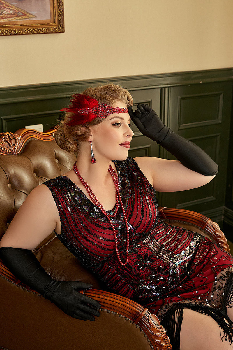 Zapaka donne paillettes rosse plus size 1920s Gatsby abito con 20s  Acessories Set – zapakait