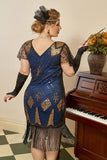 Royal Blue Plus Size 1920s Gatsby Dress con set di accessori anni '20