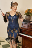Royal Blue Plus Size 1920s Gatsby Dress con set di accessori anni '20